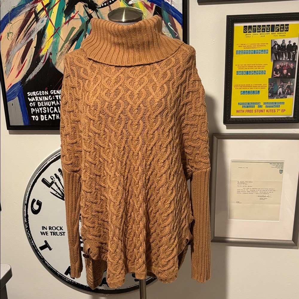 ‘If It Were Me’ Tan Cable Knit Turtleneck Sweater - Sz XL